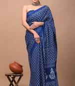 Blue soft mul cotton saree with unstiched attached blouse piece