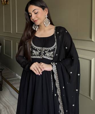 black embroidered georgette anarkali suit 2