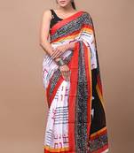 Multicolor soft mul cotton saree with unstiched attached blouse piece