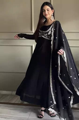 black embroidered georgette anarkali suit