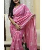 Pink soft mul cotton saree with unstiched attached blouse piece