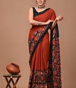 Maroon soft mul cotton saree with unstiched attached blouse piece