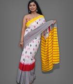 Multicolor soft mul cotton saree with unstiched attached blouse piece
