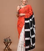 Multicolor soft mul cotton saree with unstiched attached blouse piece