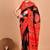 Red soft mul cotton saree with unstiched attached blouse piece