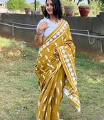Mustard soft mul cotton saree with unstiched attached blouse piece