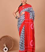 Grey soft mul cotton saree with unstiched attached blouse piece