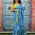 Blue soft mul cotton saree with unstiched attached blouse piece