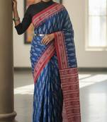 Blue soft mul cotton saree with unstiched attached blouse piece