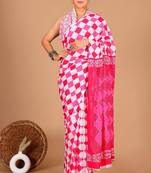 Pink soft mul cotton saree with unstiched attached blouse piece