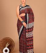 Brown soft mul cotton saree with unstiched attached blouse piece