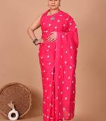 Pink soft mul cotton saree with unstiched attached blouse piece