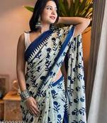 Off white soft mul cotton saree with unstiched attached blouse piece