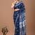 Navy blue soft mul cotton saree with unstiched attached blouse piece