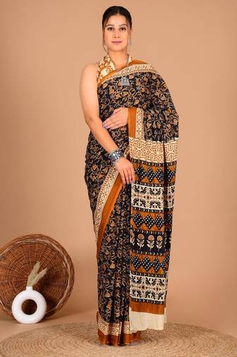 Multicolor soft mul cotton saree with unstiched attached blouse piece
