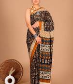 Multicolor soft mul cotton saree with unstiched attached blouse piece