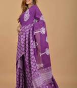 Lavender soft mul cotton saree with unstiched attached blouse piece