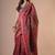 Red maheshwari silk saree with woven borders and beautiful hand block print