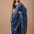Blue maheshwari silk saree with woven borders and beautiful hand block print