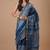 Blue maheshwari silk saree with woven borders and beautiful hand block print