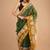 Green maheshwari silk saree with woven borders and beautiful hand block print