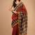 Red maheshwari silk saree with woven borders and beautiful hand block print