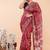 Magenta maheshwari silk saree with woven borders and beautiful hand block print