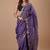Violet maheshwari silk saree with woven borders and beautiful hand block print
