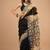 Black maheshwari silk saree with woven borders and beautiful hand block print