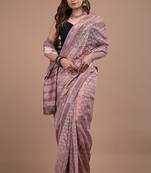 Multicolor maheshwari silk saree with woven borders and beautiful hand block print