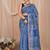 Blue maheshwari silk saree with woven borders and beautiful hand block print