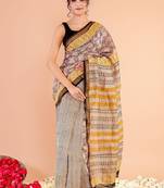 Multicolor maheshwari silk saree with woven borders and beautiful hand block print