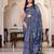 Blue maheshwari silk saree with woven borders and beautiful hand block print