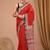 Red maheshwari silk saree with woven borders and beautiful hand block print