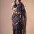 Black maheshwari silk saree with woven borders and beautiful hand block print