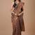 Brown maheshwari silk saree with woven borders and beautiful hand block print
