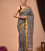Multicolor maheshwari silk saree with woven borders and beautiful hand block print