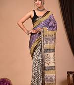 Multicolor maheshwari silk saree with woven borders and beautiful hand block print