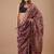 Purple maheshwari silk saree with woven borders and beautiful hand block print