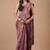 Purple maheshwari silk saree with woven borders and beautiful hand block print