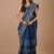 Blue maheshwari silk saree with woven borders and beautiful hand block print