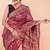 Red maheshwari silk saree with woven borders and beautiful hand block print