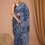 Blue maheshwari silk saree with woven borders and beautiful hand block print