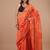 Orange maheshwari silk saree with woven borders and beautiful hand block print