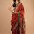 Red maheshwari silk saree with woven borders and beautiful hand block print