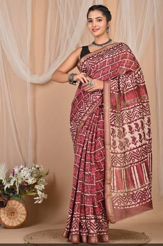 Multicolor maheshwari silk saree with woven borders and beautiful hand block print