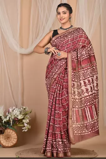 Multicolor maheshwari silk saree with woven borders and beautiful hand block print