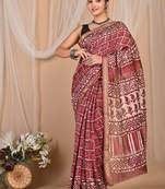 Multicolor maheshwari silk saree with woven borders and beautiful hand block print