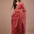 Red maheshwari silk saree with woven borders and beautiful hand block print