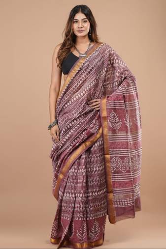 Multicolor maheshwari silk saree with woven borders and beautiful hand block print